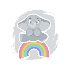 Cute cartoon elephant sitting on a rainbow, can be used as a print on children's clothing, vector eps 10 illustration