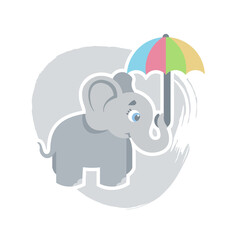 Cute cartoon elephant holds the umbrella with its trunk, can be used as a print on children's clothing, vector eps 10 illustration