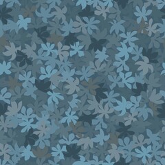 Modern monotone blue flowers with foliage pattern background