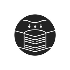 Memory foam bed mattress black glyph icon. Changes shape when pressure is applied. Pictogram for web page, mobile app, promo. UI UX GUI design element.