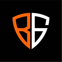 B G initials white orange shield with black background