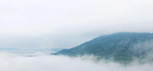 Morning mist and mountain. Morning fog in the mountain. View nature mountain sky and fog.
