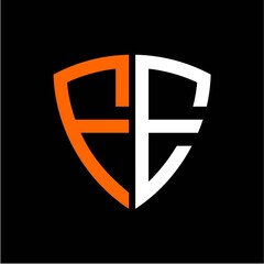 F E initials white orange shield with black background