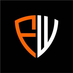 F W initials white orange shield with black background