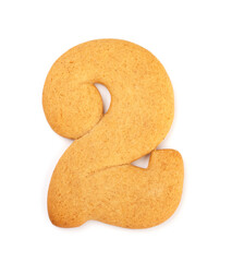 Gingerbread number two on a white background