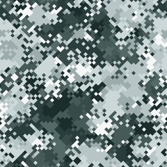 Seamless digital tundra pixel camo texture vector for army textile print