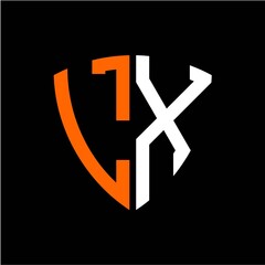 L X initials white orange shield with black background