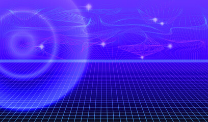 Abstract futuristic background with bright flashes, rays and neon network