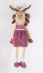 toy stuffed goat isolated on white background