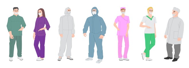 Fototapeta na wymiar Professional doctors and nurses wearing protective suite.