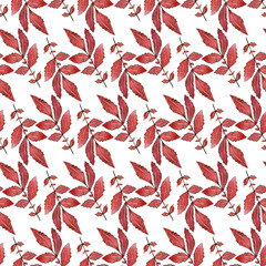 Seamless watercolor autumn fall pattern with red leaves