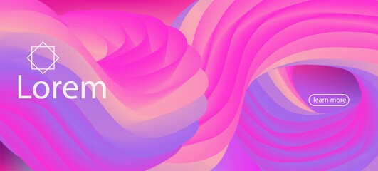 Dynamic Motion Modern Wave. Landing Page, Pink, Purple Background. 3d Fluid 