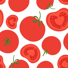 Tomato seamless pattern. Red vegetable. Hand drawn doodle vector sketch. Healthy food. Vegetarian product. Restaurant menu
