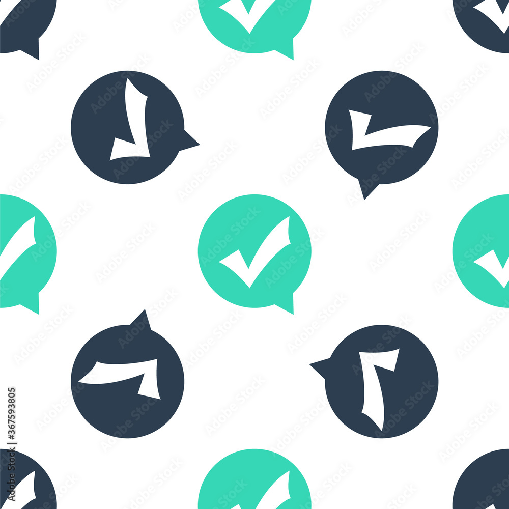 Poster green check mark in circle icon isolated seamless pattern on white background. choice button sign. c