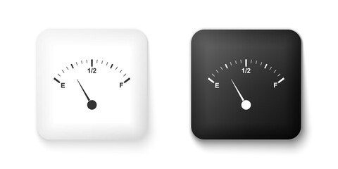 Black and white Motor gas gauge icon isolated on white background. Empty fuel meter. Full tank indication. Square button. Vector.