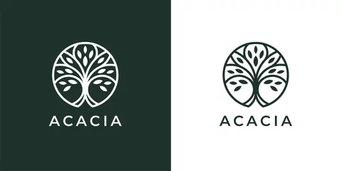 Foto op Aluminium Circle tree logo icon template design. Abstract round garden plant natural line symbol. Green branch with leaves business sign. Vector illustration. © JoelMasson