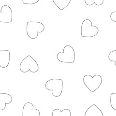 Seamless heart pattern vector illustration background. Line art hearts collection. Doodle hand drawn line love background
