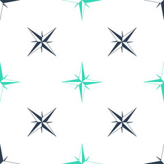 Fototapeta premium Green Wind rose icon isolated seamless pattern on white background. Compass icon for travel. Navigation design. Vector.