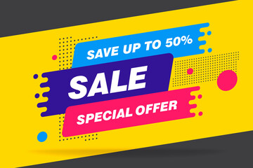 Super Sale, this weekend special offer banner, up to 50 percent off. Vector illustration