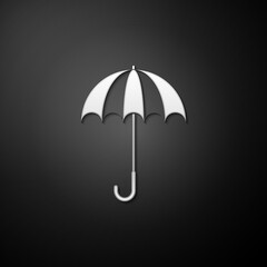 Silver Classic elegant opened umbrella icon isolated on black background. Rain protection symbol. Long shadow style. Vector.