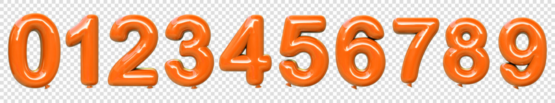 Number orange balloon set. Transparent background
