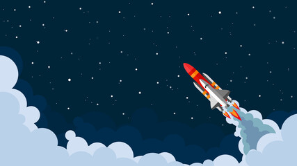 Space shuttle, rocket flying in space with stars on background