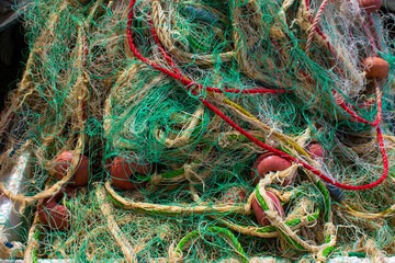 pile of fishing nets in close up
