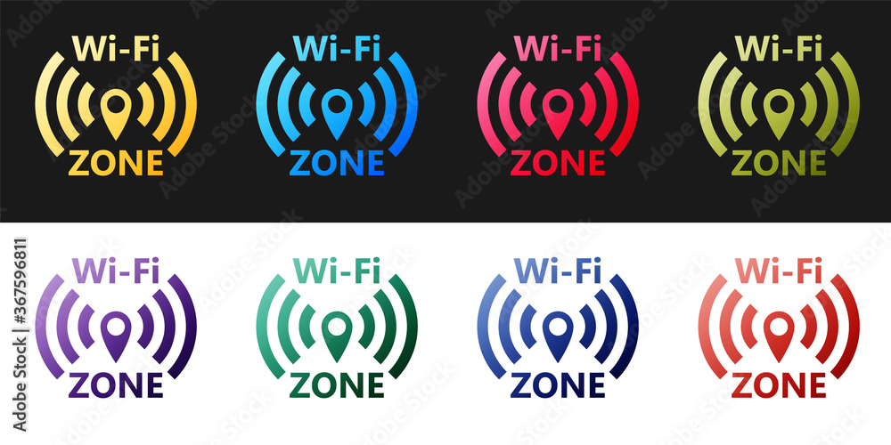 Poster set wi-fi wireless internet network symbol icon isolated on black and white background. vector.