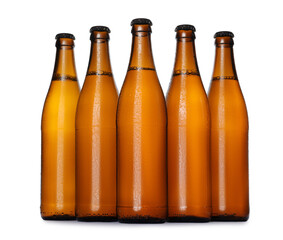 Brown bottles with beer isolated on white