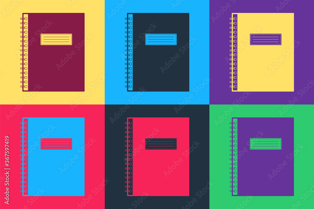 Poster pop art notebook icon isolated on color background. spiral notepad icon. school notebook. writing pa
