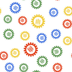 Color Wheat and gear icon isolated seamless pattern on white background. Agriculture symbol with cereal grains and industrial gears. Industrial and agricultural. Vector.