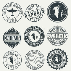 Bahrain Set of Stamps. Travel Stamp. Made In Product. Design Seals Old Style Insignia.