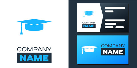 Logotype Graduation cap icon isolated on white background. Graduation hat with tassel icon. Logo design template element. Vector.