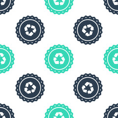 Green Recycle symbol label icon isolated seamless pattern on white background. Environment recycling symbol. Vector.