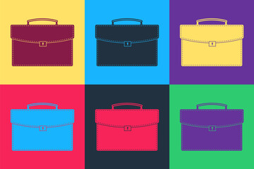 Pop art Briefcase icon isolated on color background. Business case sign. Business portfolio. Vector.