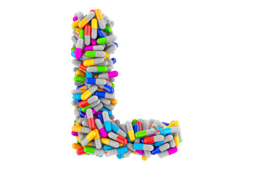 Letter L from colored capsules. 3D rendering