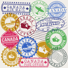 Toronto Canada Set of Stamps. Travel Stamp. Made In Product. Design Seals Old Style Insignia.