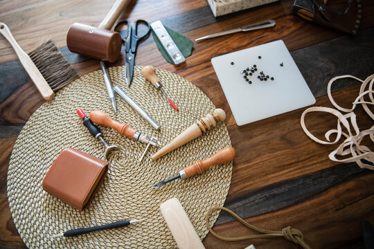 Leather Crafting Tools On Table