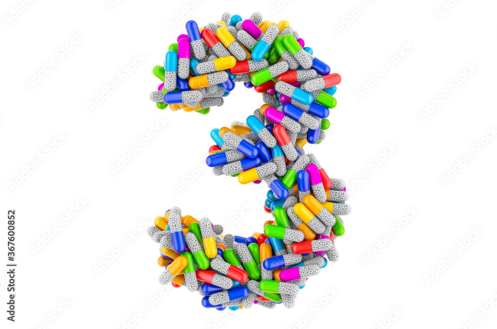 Poster number 3 from colored capsules. 3d rendering