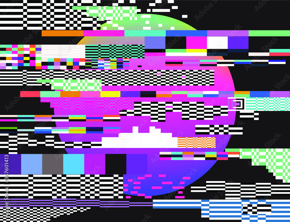 Poster Abstract technology background with pixel noise compression artifacts.  Glitched screen with digital datamoshing effect video damage