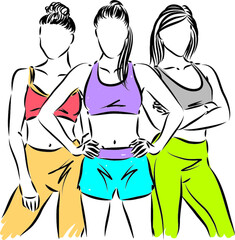 fitness women three vector illustration