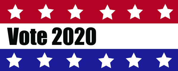 Vote 2020 on United States of America (USA) flag for presidential primary election in November for democratic or republican candidates panorama.