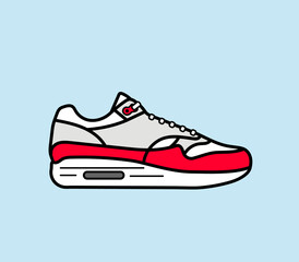 Modern air chamber style sneaker/trainer. Vector illustration. Red, grey and white