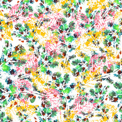 Abstract colored seamless pattern watercolor, leaves watercolor, bright spring background