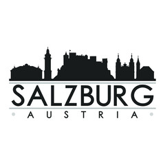 Naklejka premium Salzburg Austria Skyline Silhouette Design City Vector Art Famous Buildings.