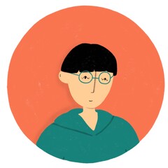 A Portrait of a boy wearing glasses and a hoodie 