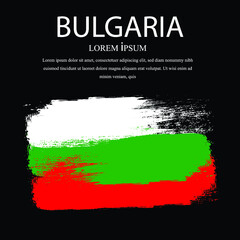 Fototapeta premium Bulgaria watercolor vector national country flag icon. Hand drawn illustration, dry brush stains, strokes, spots isolated on black background. Painted grunge style texture for posters, banner design.