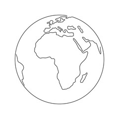 Outline hand drawn Earth. Planet Earth icon. Vector Illustration. Globe isolated on white background. Planet for logo, cards, banners. Earth globe, one line drawing of world map