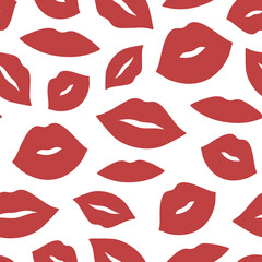 Lips seamless vector pattern. Pattern with woman's red and pink flat lips. Fashion backdrop. Vector background with lips for wedding and Valentine's day