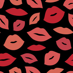 Fototapeta na wymiar Lips seamless vector pattern. Pattern with woman's red and pink flat lips. Fashion backdrop. Vector background with lips for wedding and Valentine's day